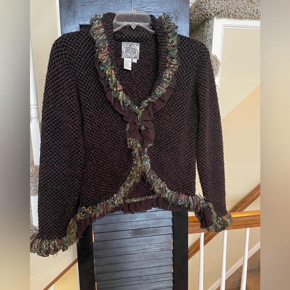 CURIO size medium brown and black sweater cardigan - Picture 1 of 7